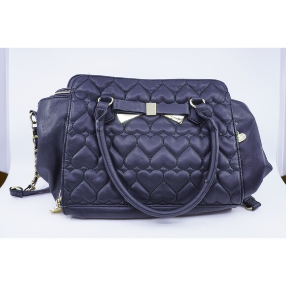 Betsey Johnson Crossbody Bag Black Shoulder Quilted Hearts Pattern - Picture 1 of 11
